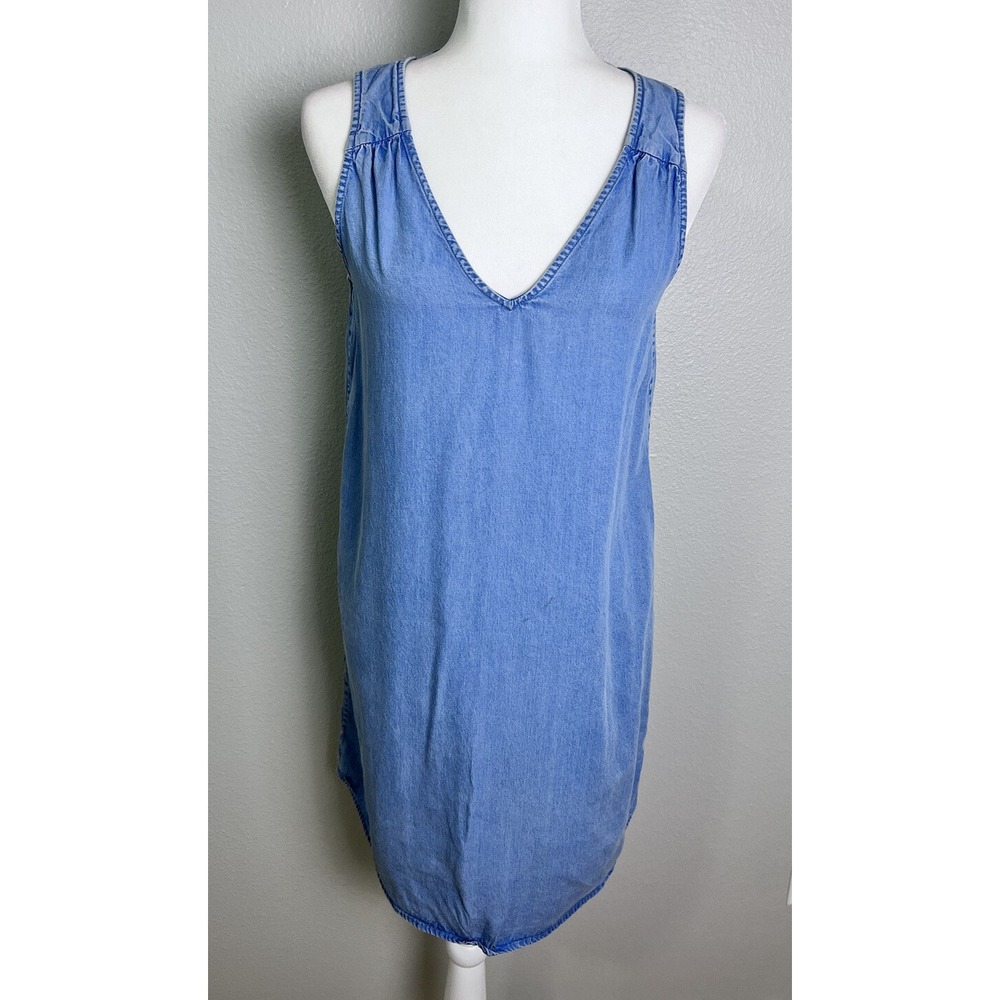 Gap Denim Tank Shift Dress Tie Back V-Neck Chambray Knee Length Small